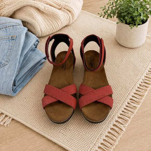 Naot Shoes - Naot Wand Red Suede Wedge Sandals EU 40 Comfort Ankle Strap Orthopedic